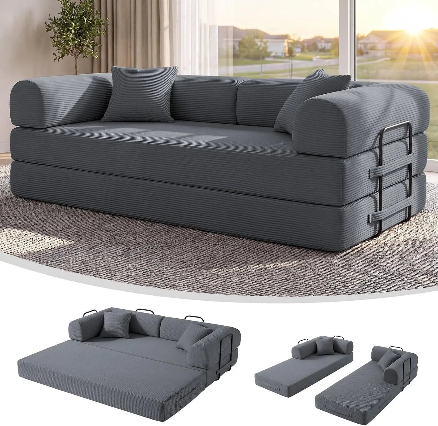 78.8-Inch Convertible Futon Sofa Bed with High Back