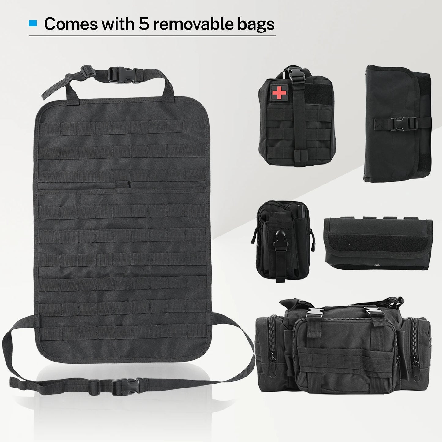 Car Seat Back Molle Organizer Tactical with 5 Molle Pouches Pocket Universal Vehicle Panel Protector Organizer Storage Bag Cover