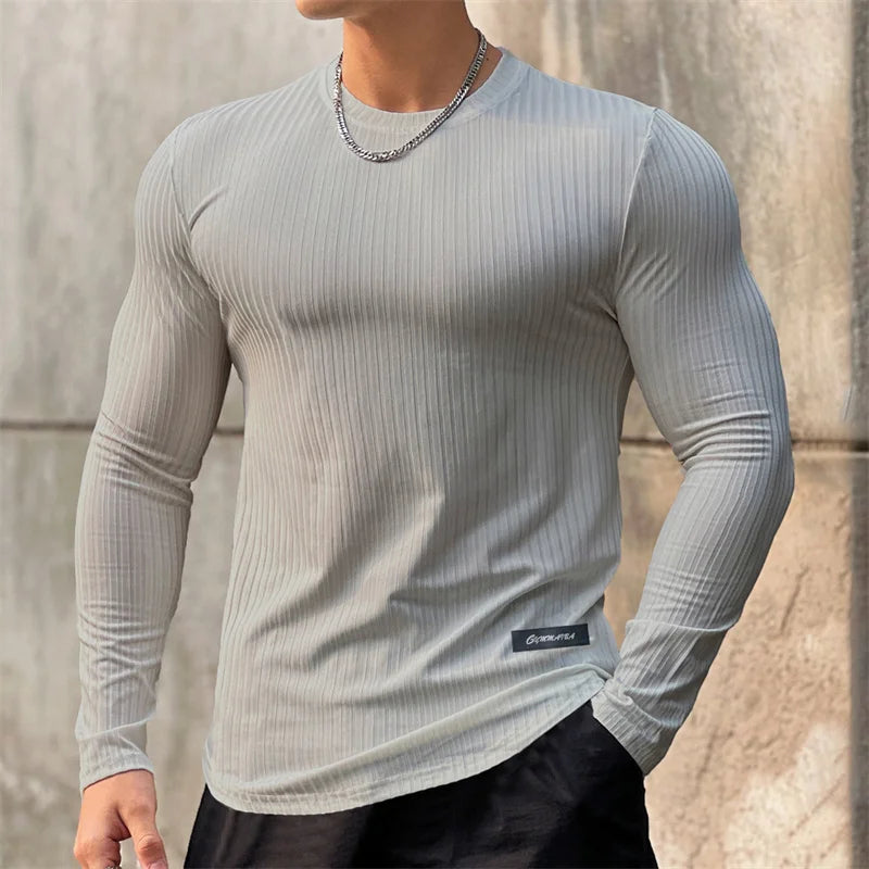 Men’s Breathable Long Sleeve Fitness Shirt. Athletic Stretch Training Activewear