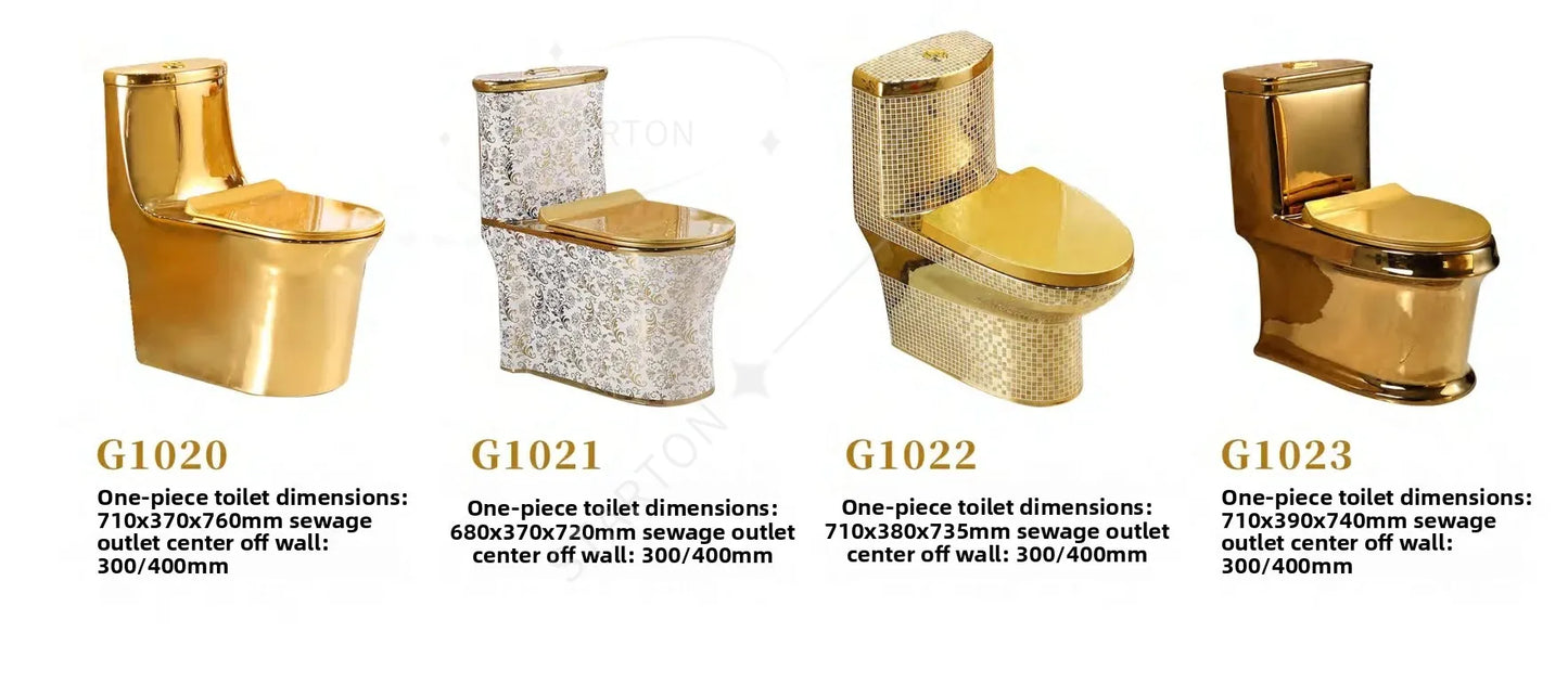 Luxury Gold Electroplated One-Piece Ceramic Toilet . Modern Designer Bathroom Fixture