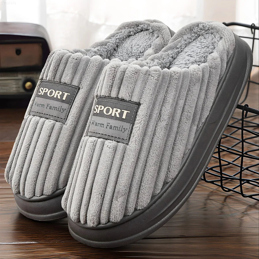 House Slippers For Men Furry Cozy Memory Foam Round Toe Couple Shoes Warm Winter Soft Plush Slippers