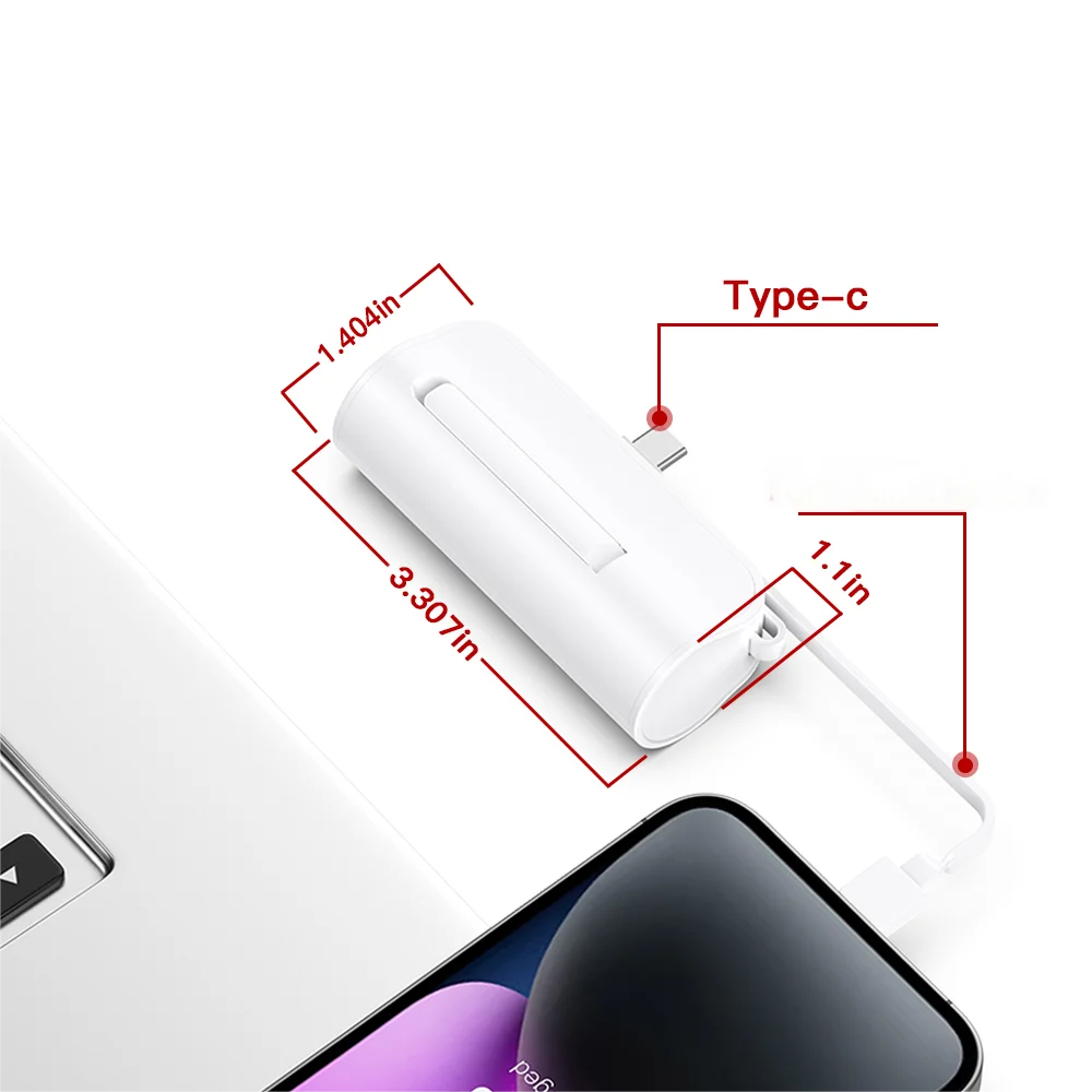 Mini 5000mAh Portable Power Bank with Built-In Charging Cable, LED Display & Dual Output Fast Charger