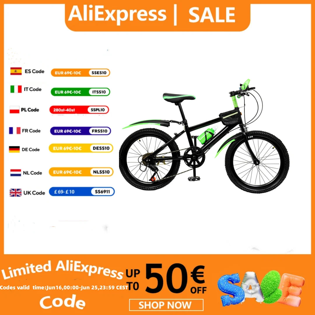 20-Inch 7-Speed Mountain Bike . Kids Bicycle with Adjustable Seat, Front Suspension & Dual Disc Brakes