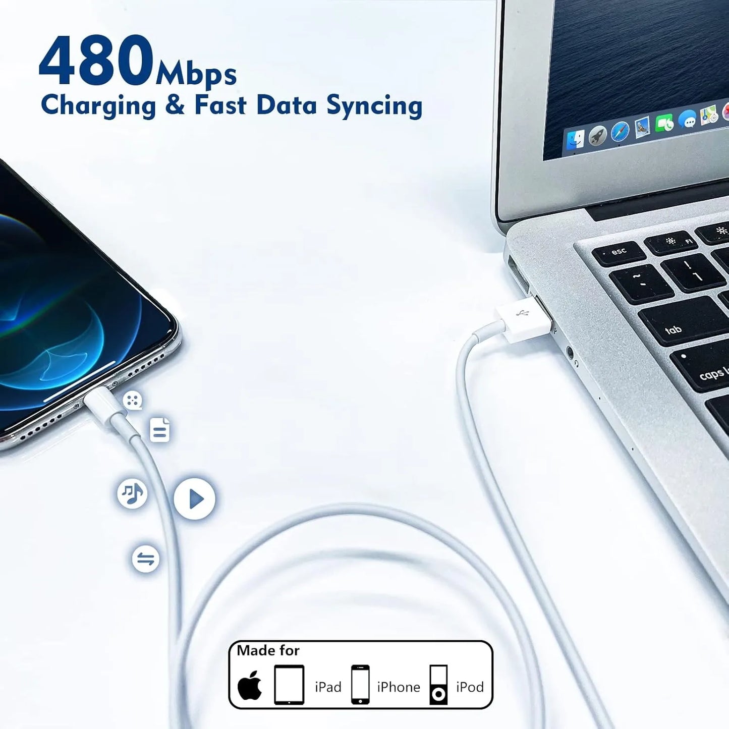 2Pack 10Ft Long Fast Charging Lightning Cord Cable With USB Wall Charger for iPhone 14/13/12 Mini/11 Pro Max/10/XS/XR/X/8/7,iPad