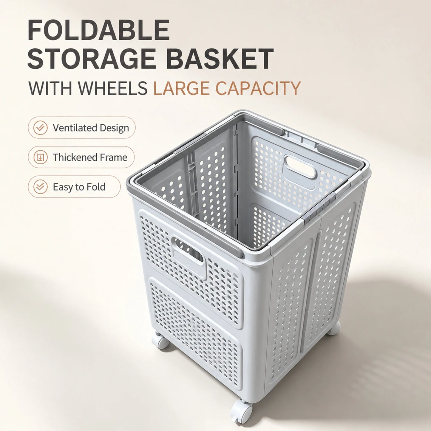 65L Collapsible Laundry Hamper. Large-Capacity Foldable Laundry Basket