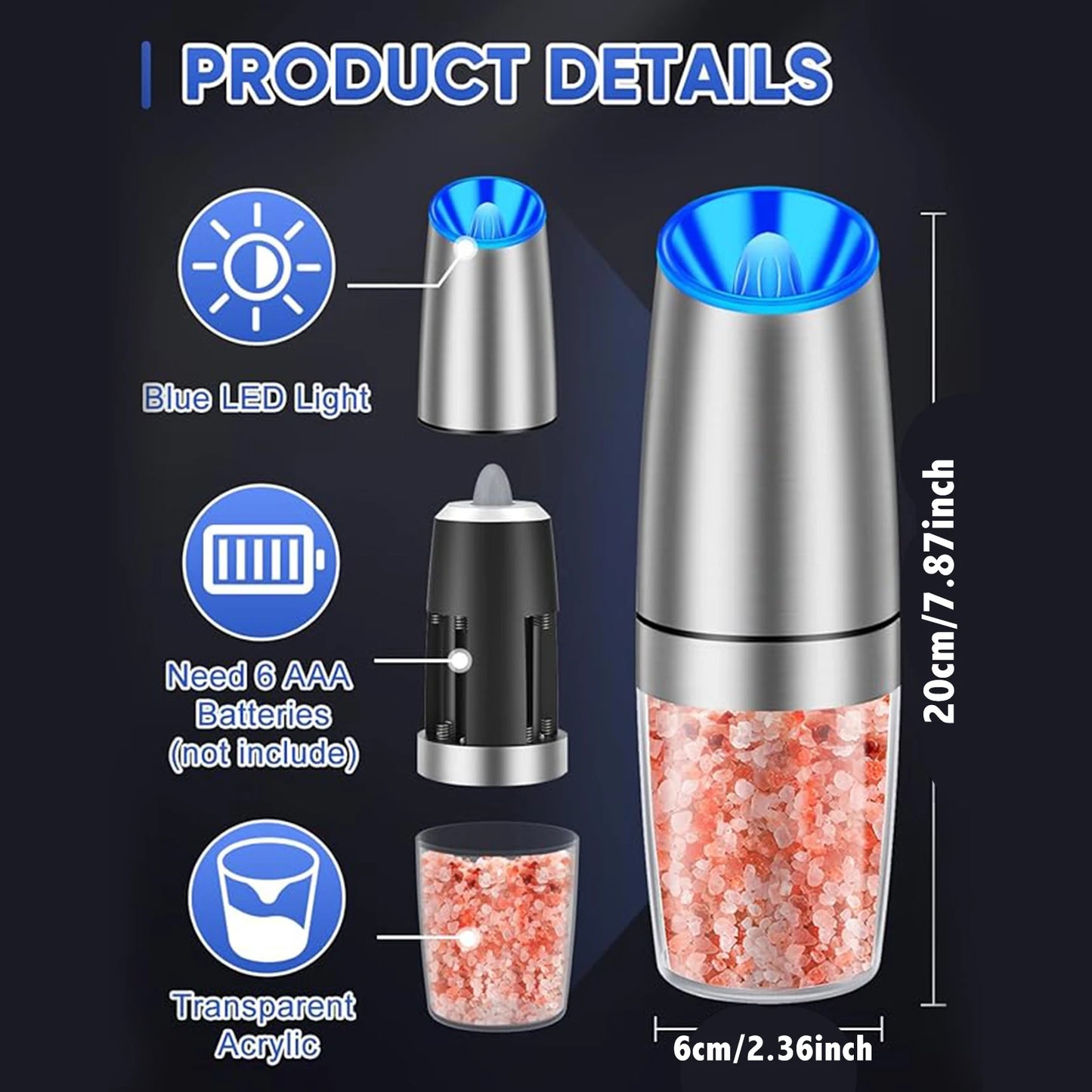 Automatic Gravity Electric Salt & Pepper Grinder Set