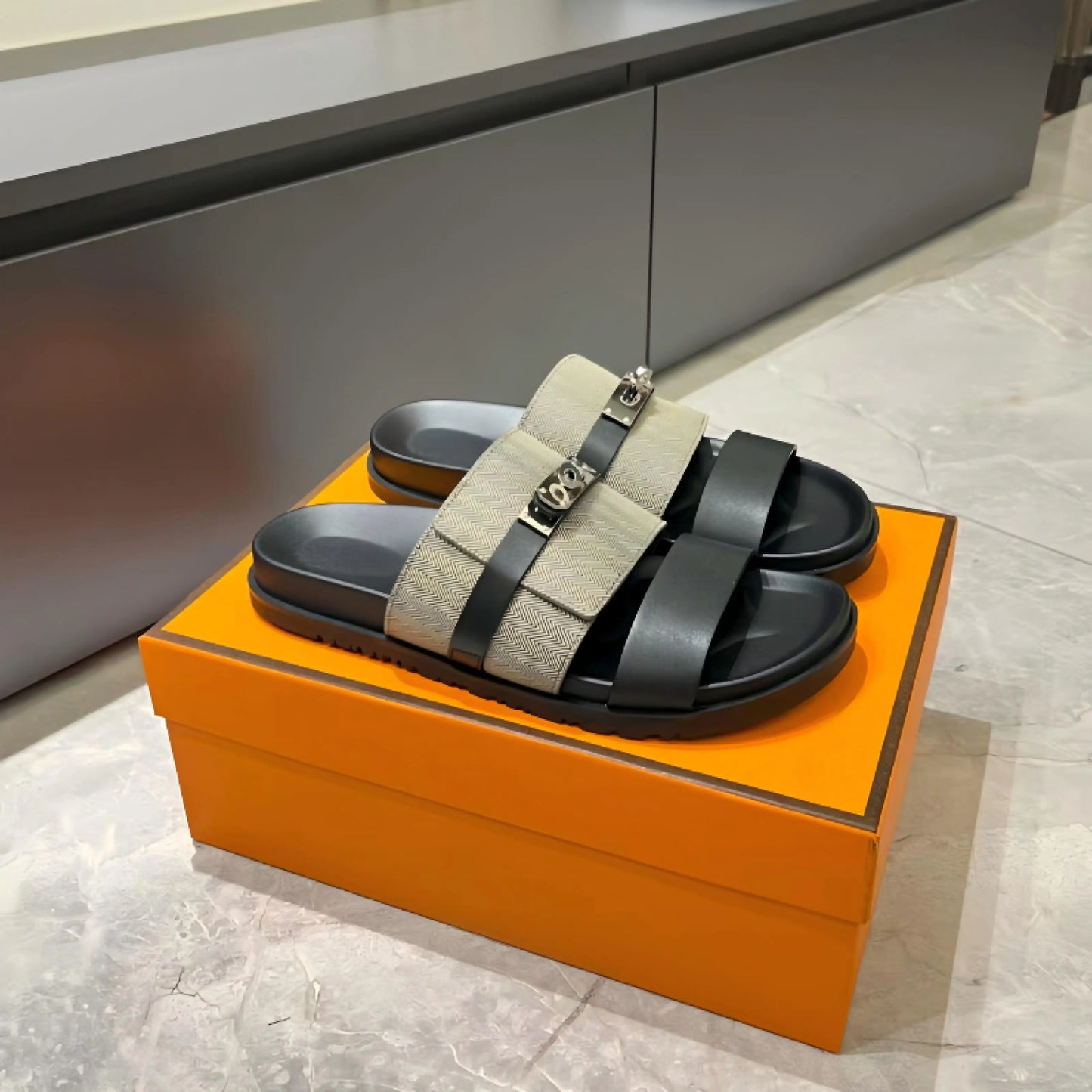 Luxury Women’s Leather Buckle Slide Sandals