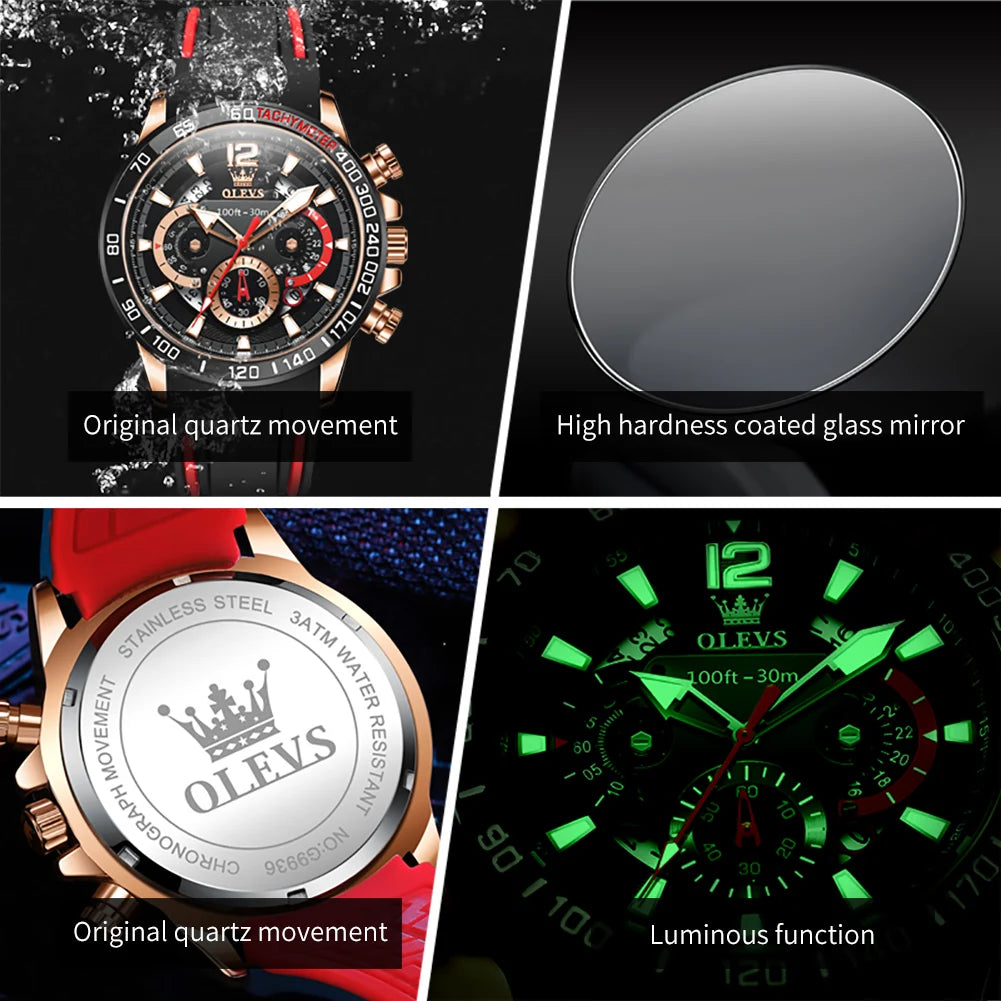 Men’s Luxury Quartz Chronograph Watch – Silicone Strap Sports Design