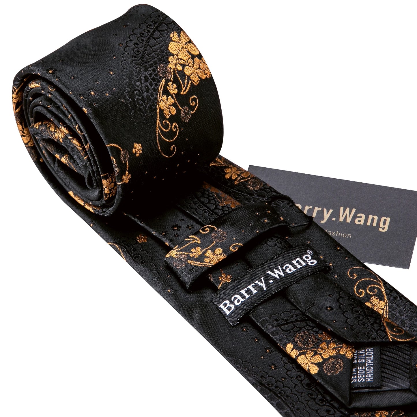 Luxury Black & Gold Floral Men’s Tie Set.Designer Jacquard Necktie & Cufflinks