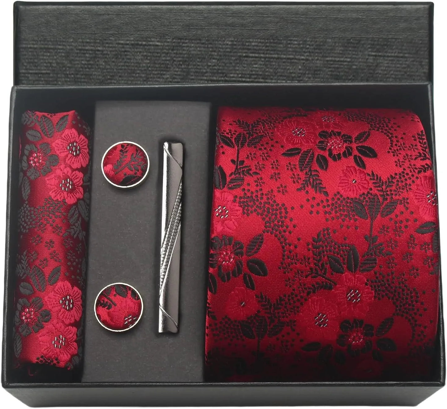 Luxury 100% Silk Paisley Floral Men’s Necktie Set | Business Tie with Matching Pocket Square & Formal Accessories