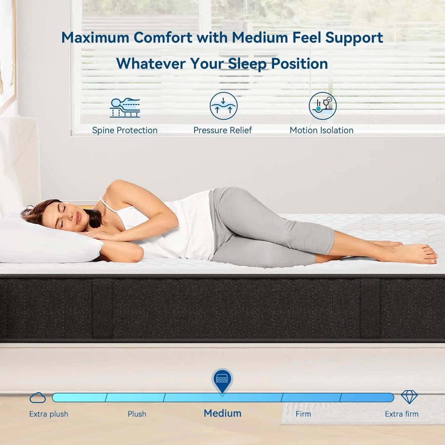 10 Inch Mattress Queen  Memory Foam Mattress in a Box  Cooling Charcoal Medium Firm Mattresses for Back Pain Relief  CertiPUR US