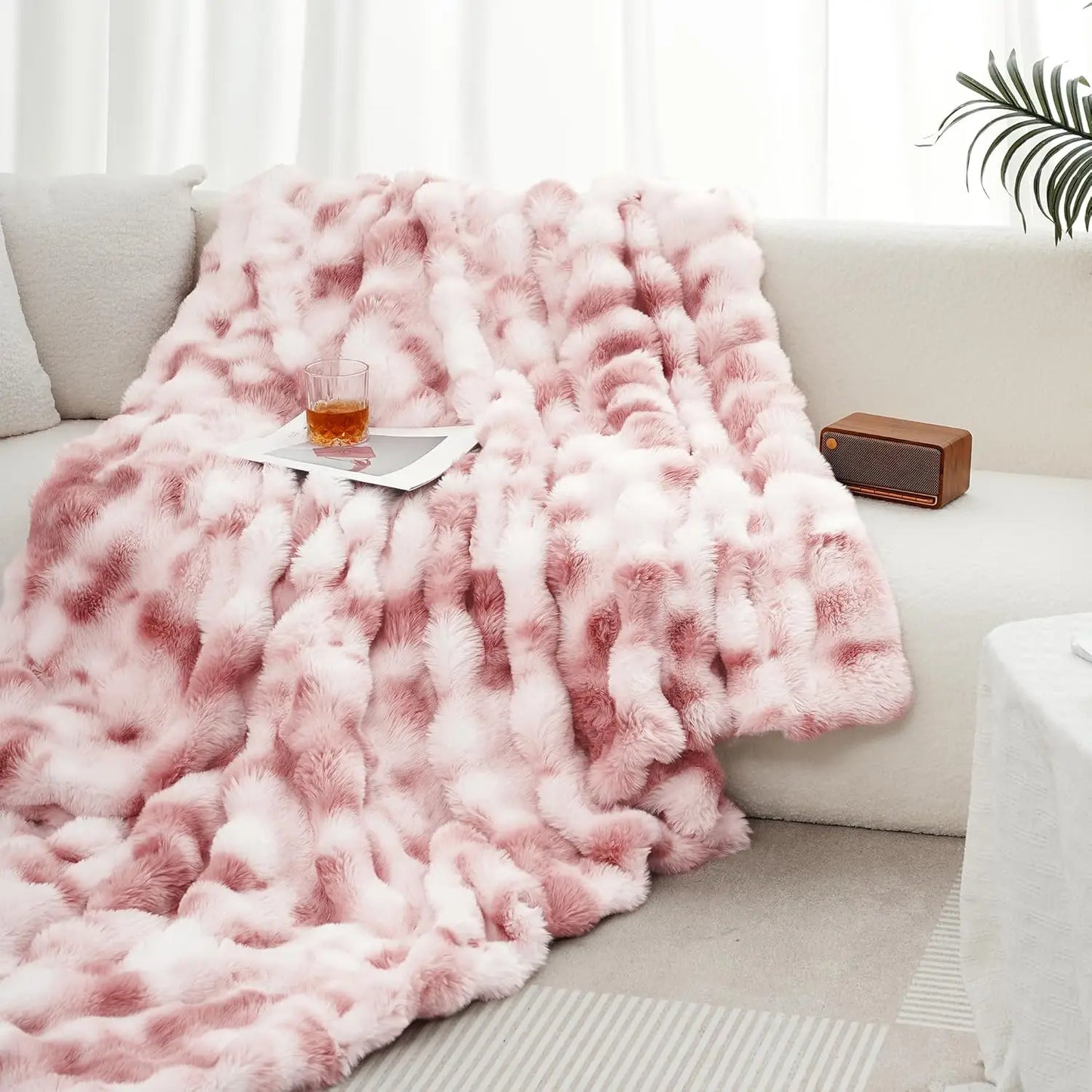 Luxury Faux Rabbit Fleece Weighted Throw Blanket