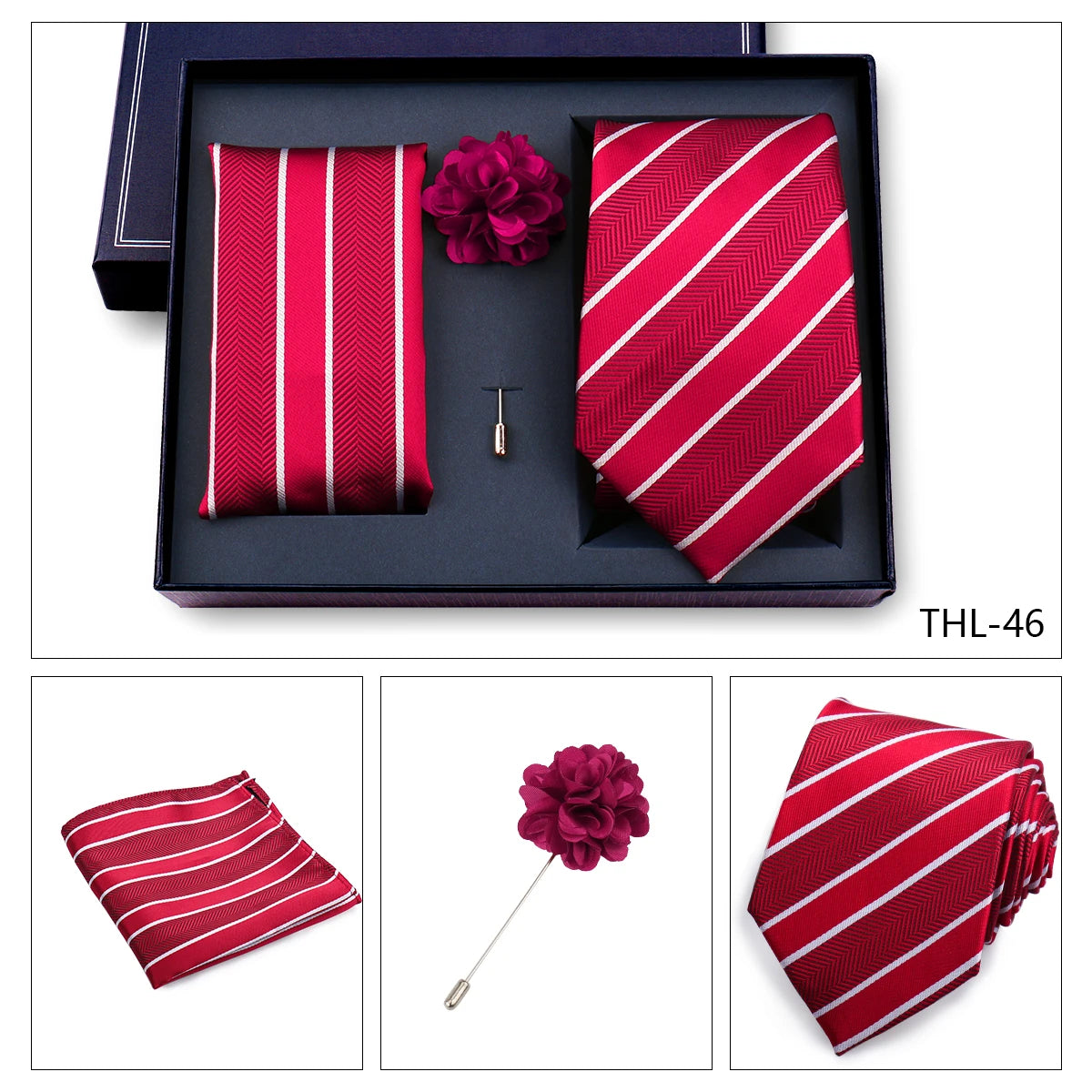 Luxury Men’s Paisley Necktie Gift Set. Silk Tie, Pocket Square, Cufflinks & Gift Box for Weddings & Business