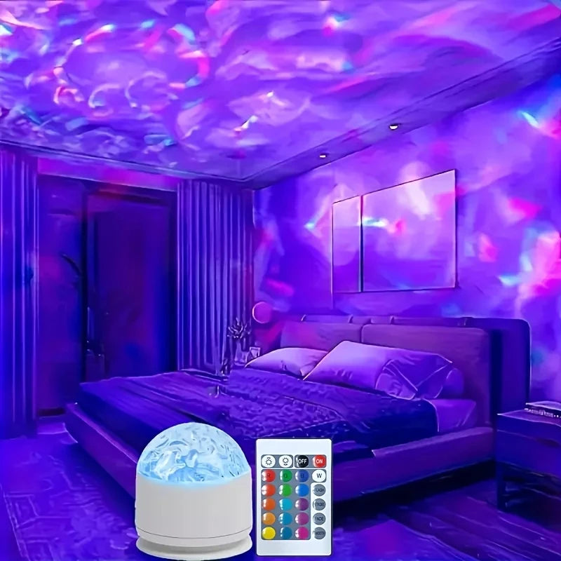 16-Color Aurora Galaxy Projector Night Light . Northern Lights Water Ripple LED Lamp with Remote Control