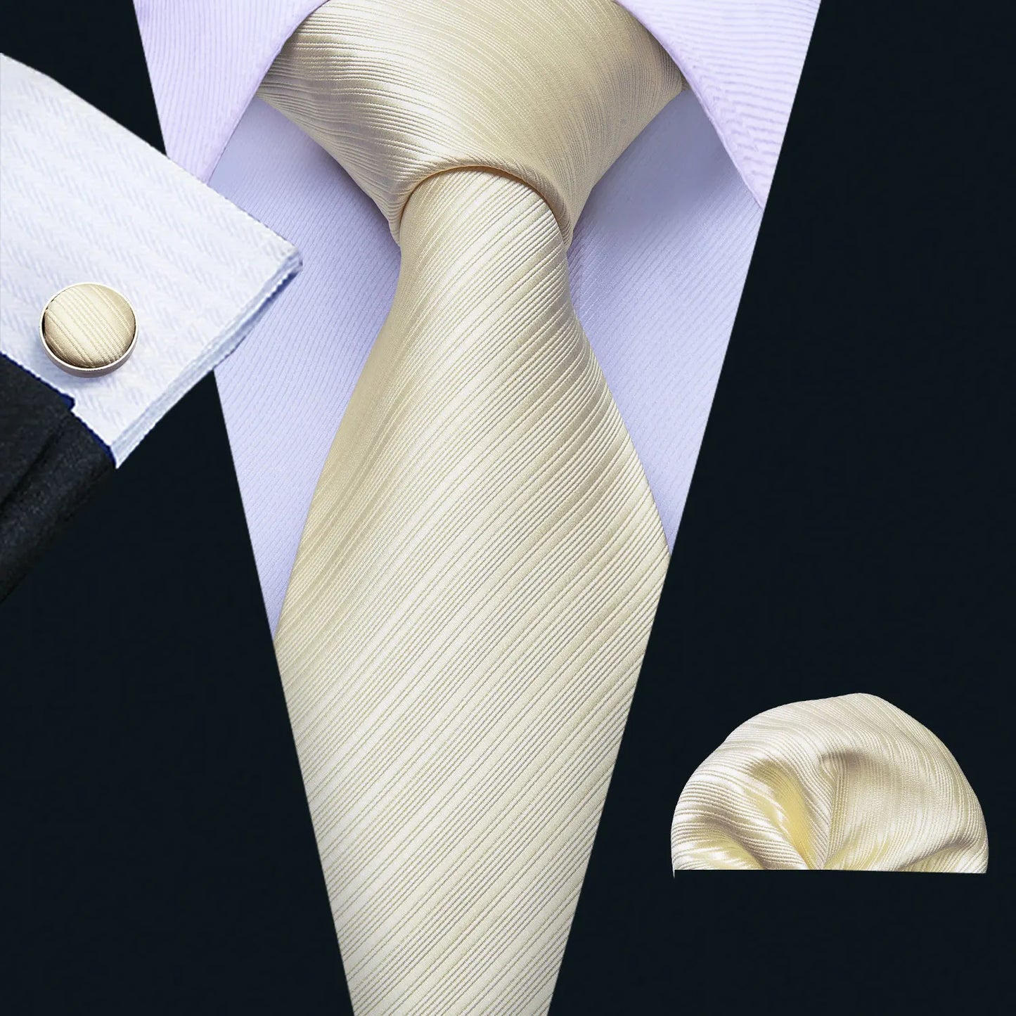 Men’s Luxury Red Striped Necktie Set. Silk Tie, Pocket Square & Cufflinks for Business, Wedding & Formal Wear