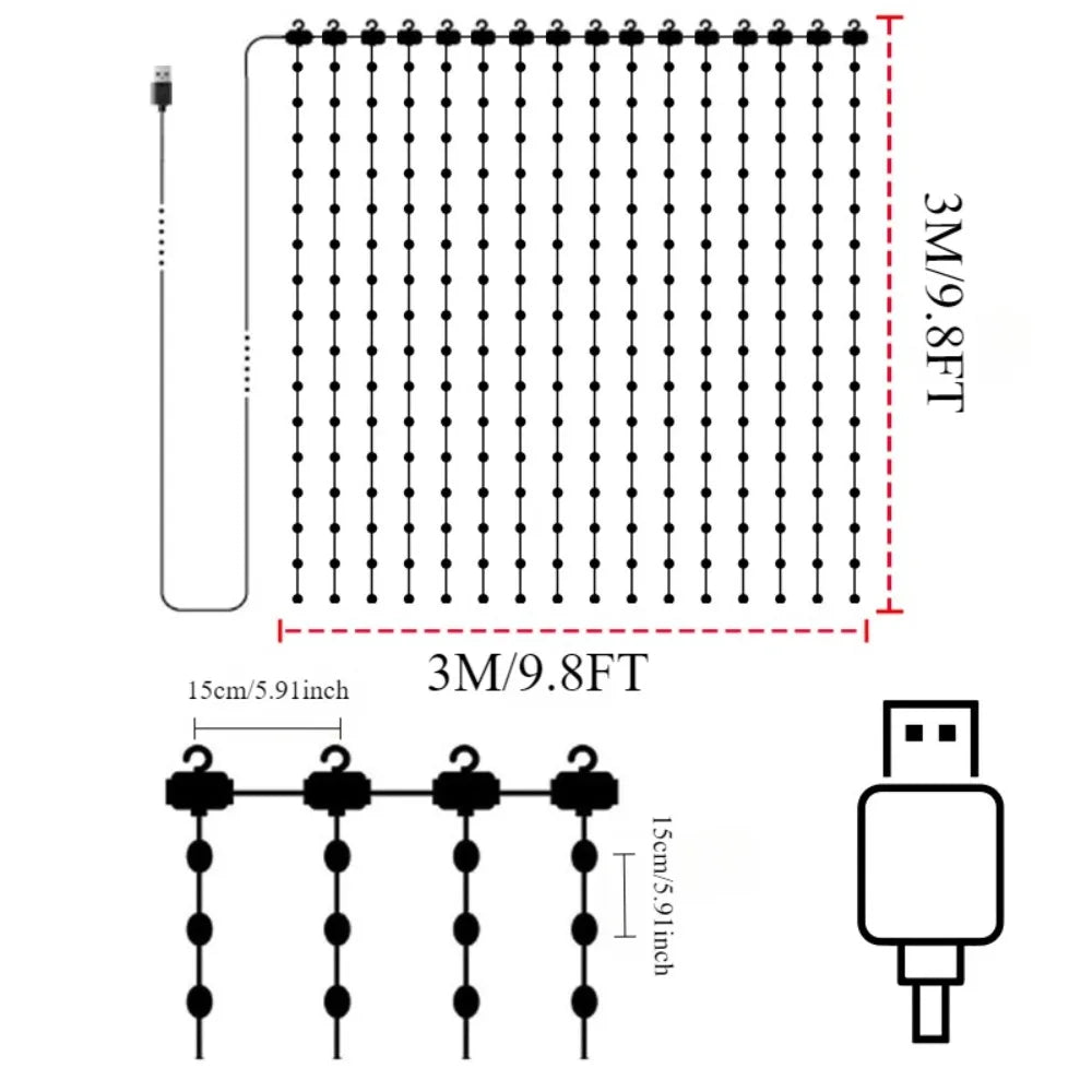 MIMIRGB 400LED Smart Curtain Lights With music sync and app control USB powered string lightsRGBIC Color Changing Holiday Lights