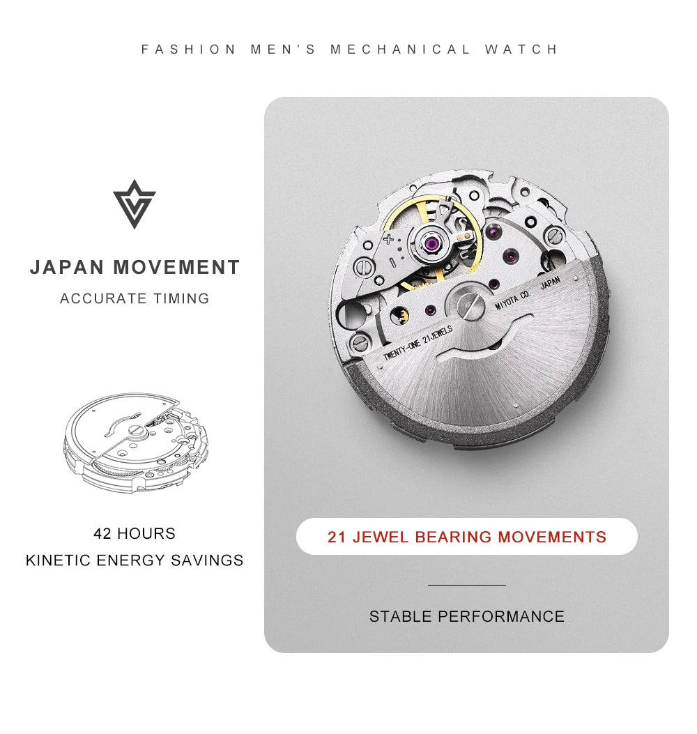 CADISEN Automatic Mechanical Watch Man Silver Business Casual Waterproof Watch Japan MIYOTA 8215 Movement Luminous Men's Watch