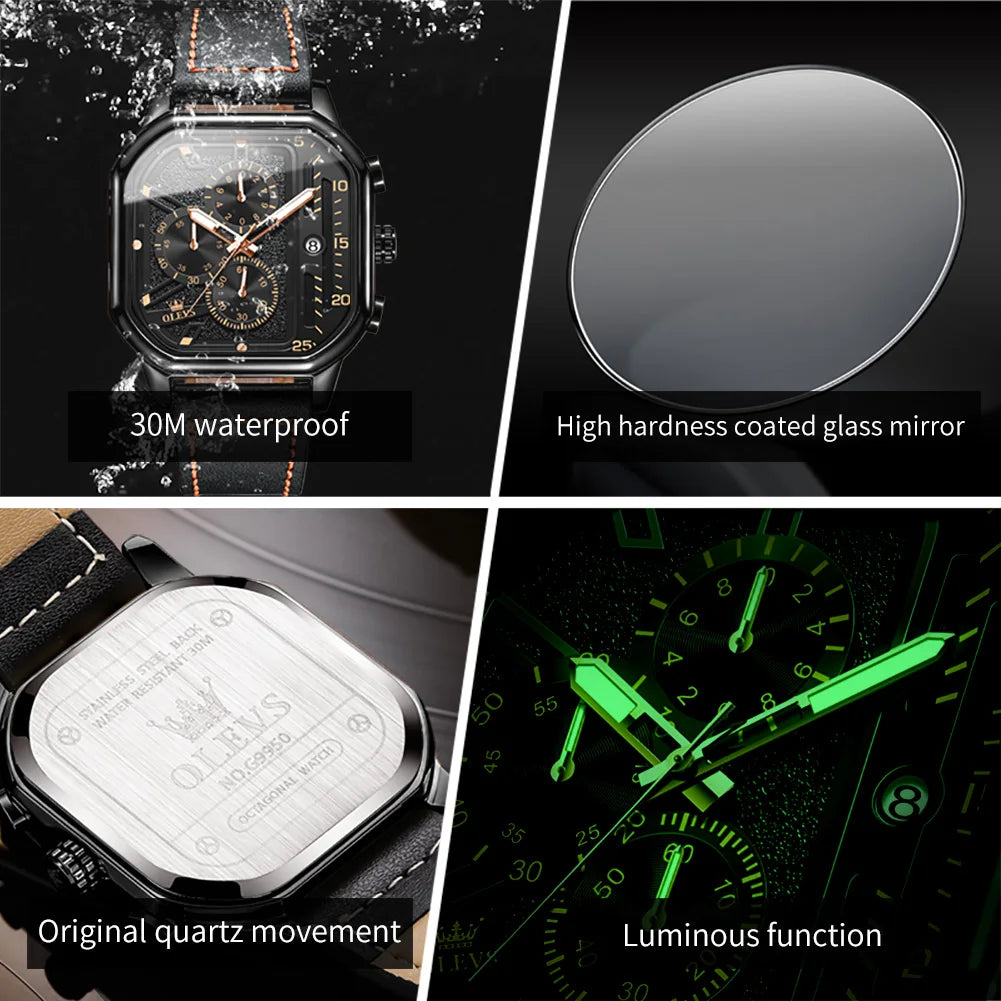 Men’s Square Sports Watch – Bold Black Dial & Modern Statement Design