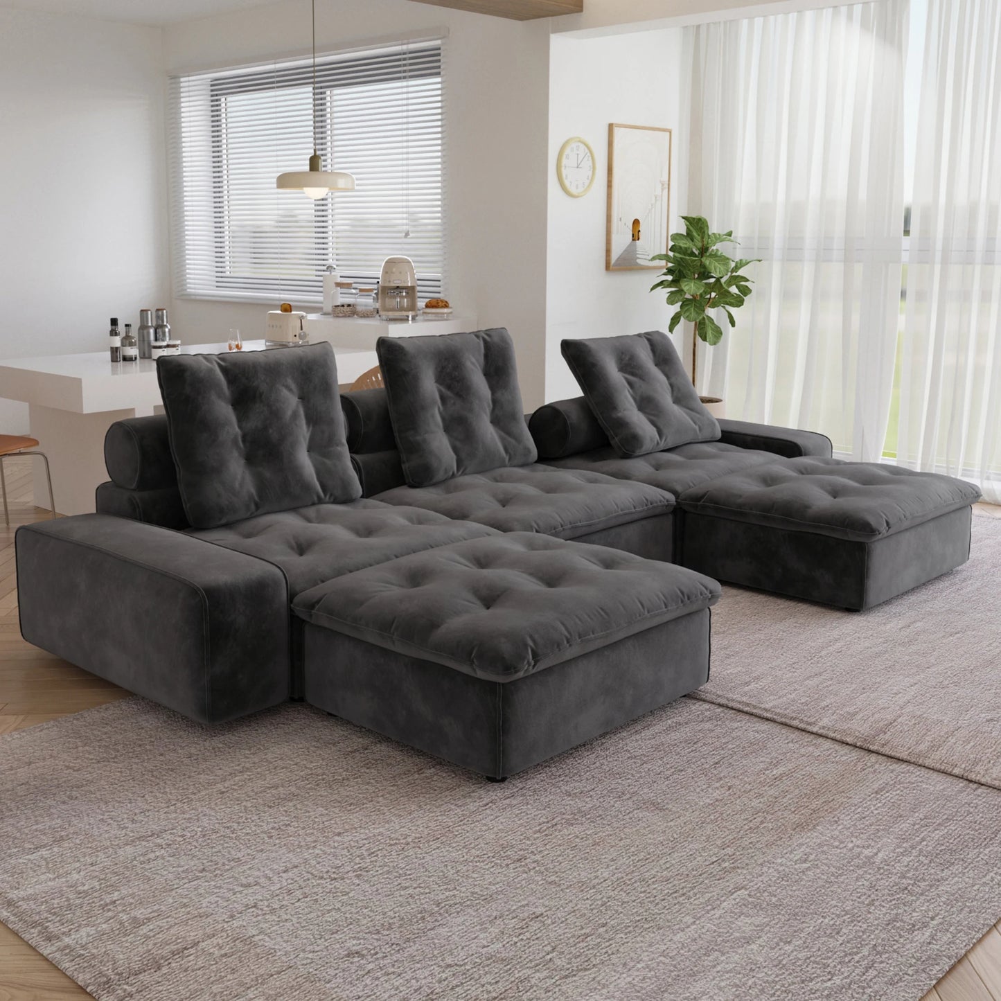 Modular Cloud Sectional Couch Oversized Down Filled Sofa Couches with Chaise Ottoman Adjustable Backrest Couch For Living Room