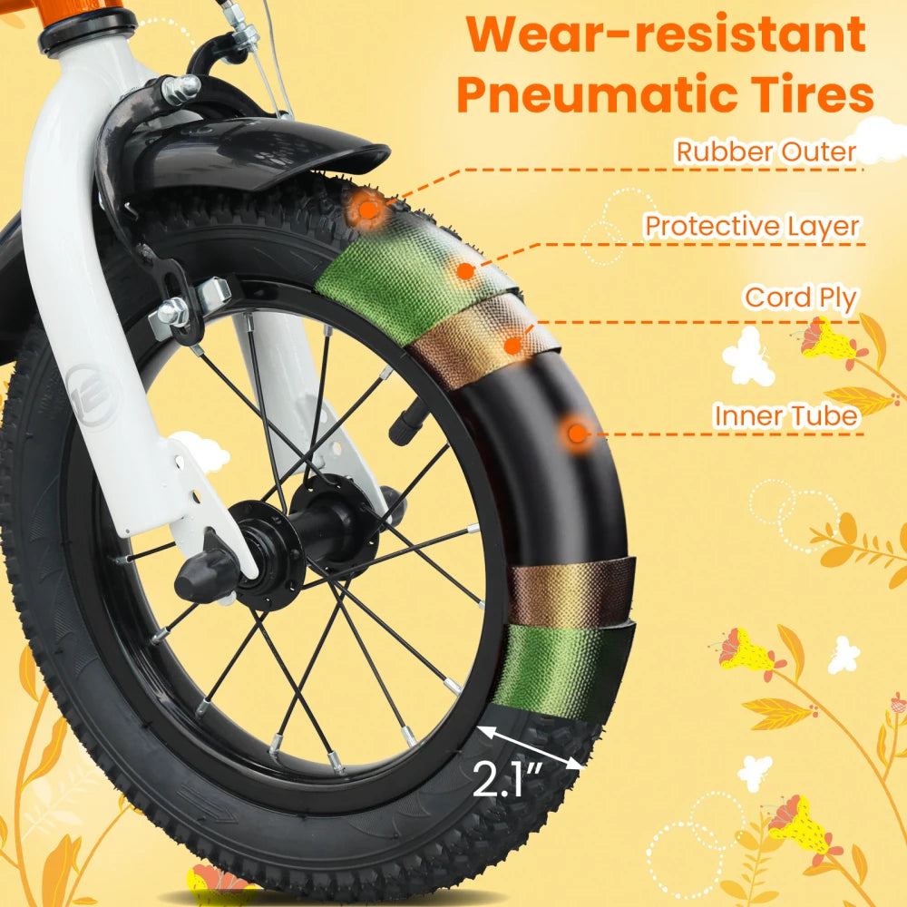 Kids Bicycle with Training Wheels. 12/14/16 Inch Adjustable Children’s Bike with Basket