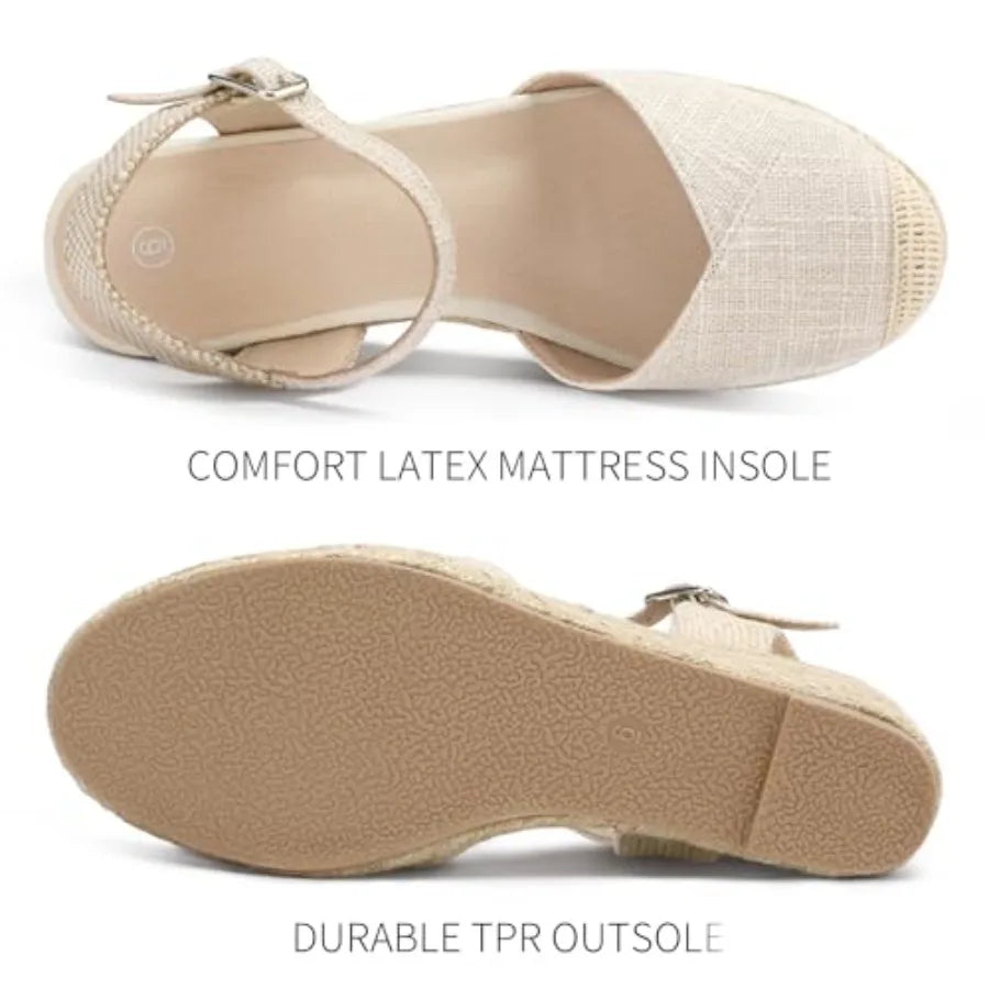 Women's Closed Toe Platform Sandals Summer Buckle Ankle Strap Espadrilles Wedge Sandals