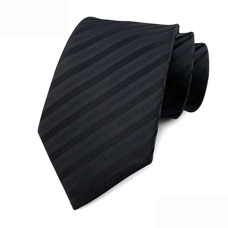 Luxury 8CM Men’s Black Striped Necktie | Classic Business & Formal Tie for Weddings, Office & Special Occasions