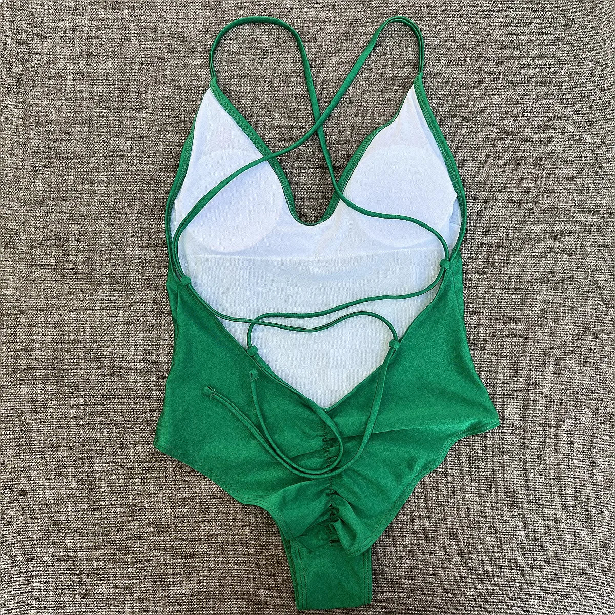 Women’s Padded One-Piece Monokini Swimsuit | Crisscross Back Push-Up Bathing Suit