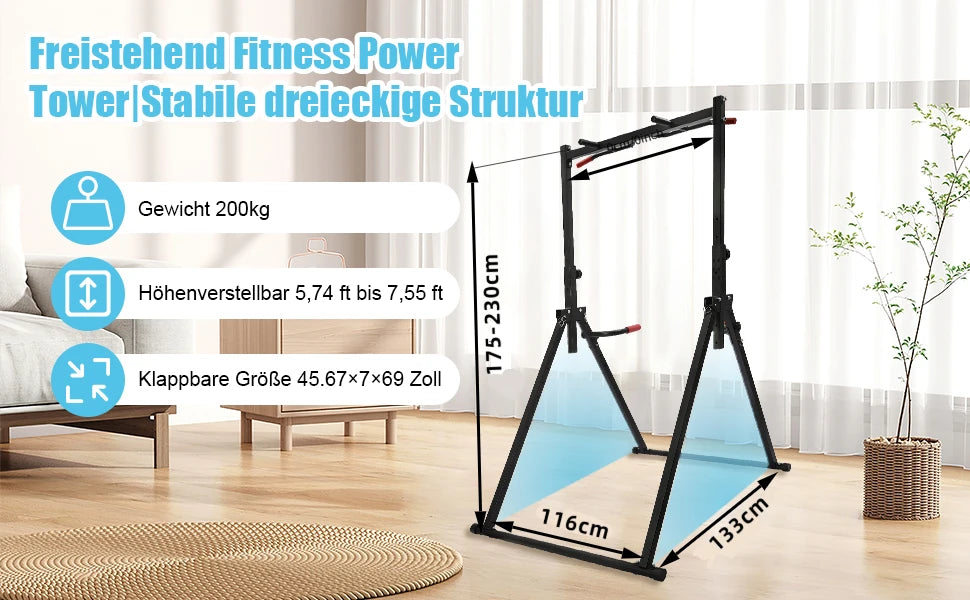 Adjustable Power Tower Pull Up Bar & Dip Station Home Gym Strength Training Station
