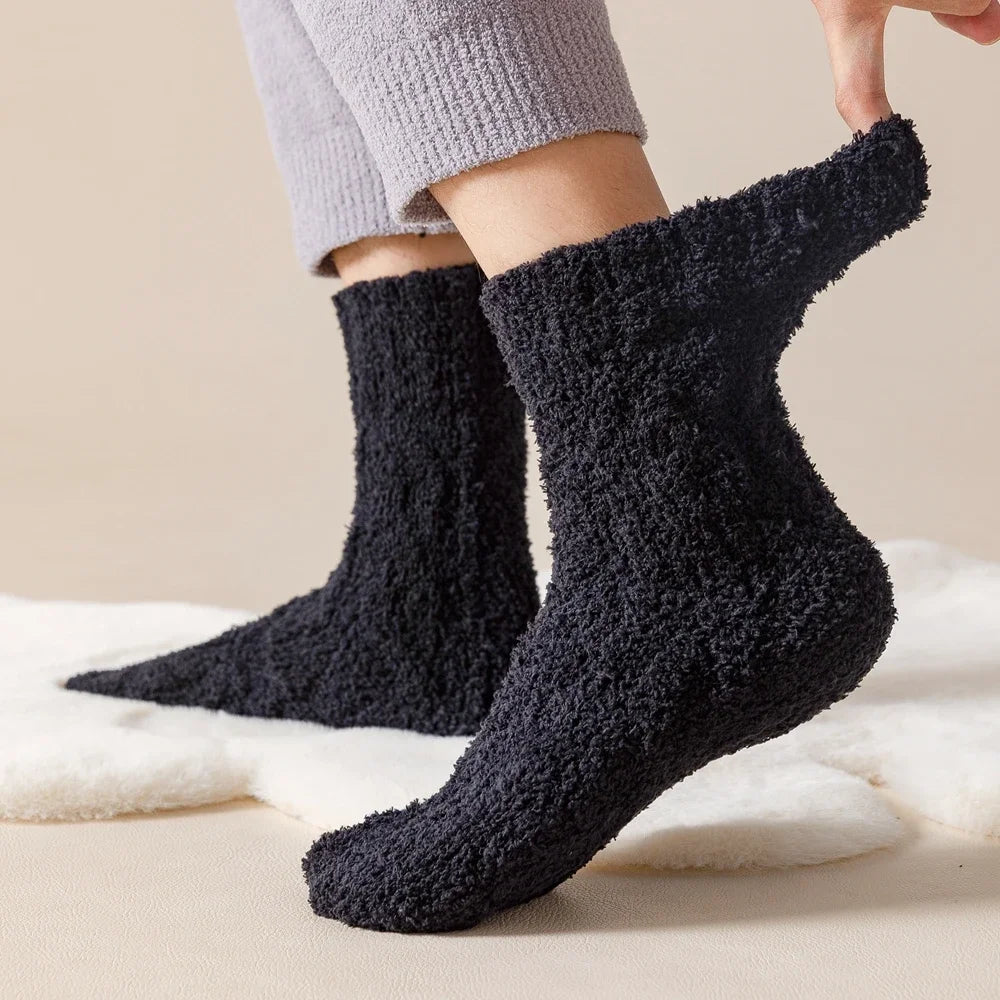 5 Pairs Thick Warm Winter Socks Men Coral Fleece Thermal High Quality Middle Tube Cozy Fluffy Sleeping Socks