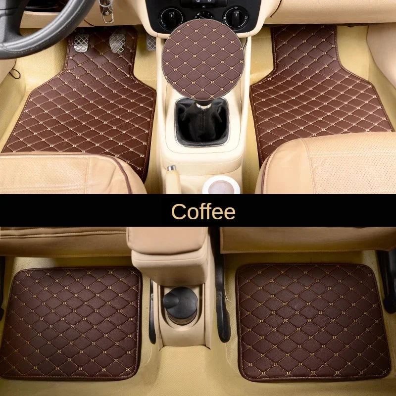 Universal PU Leather Car Floor Mats 4 Pcs Front Rear Set