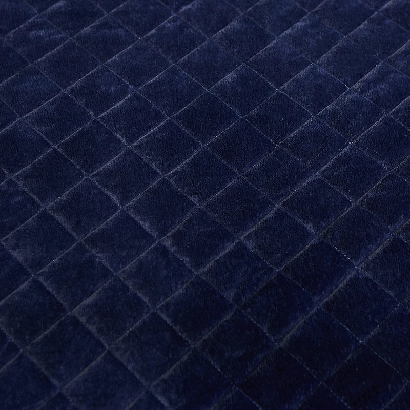 Luxury Dark Blue Quilted Lace Bedspread Set