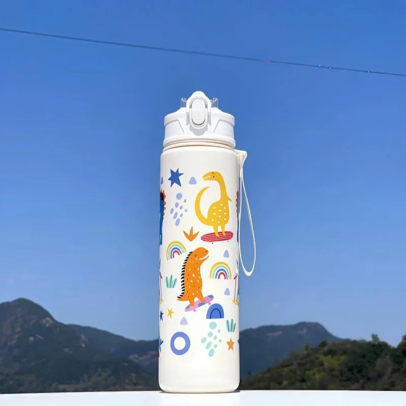 750ml Dinosaur Kids Water Bottle with Straw. Leakproof Sports & School Drinking Cup