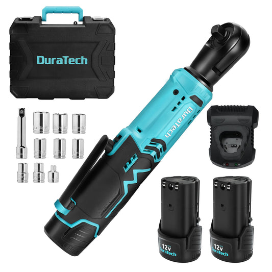 DURATECH 12V Cordless Electric Ratchet Wrench Set with 2 2.0Ah Battery 8pcs Sockets
