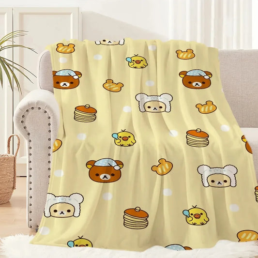Cute Rilakkuma Bear Fleece Throw Blanket. Soft Plush Kawaii Cartoon Blanket for Kids, Teens & Adults
