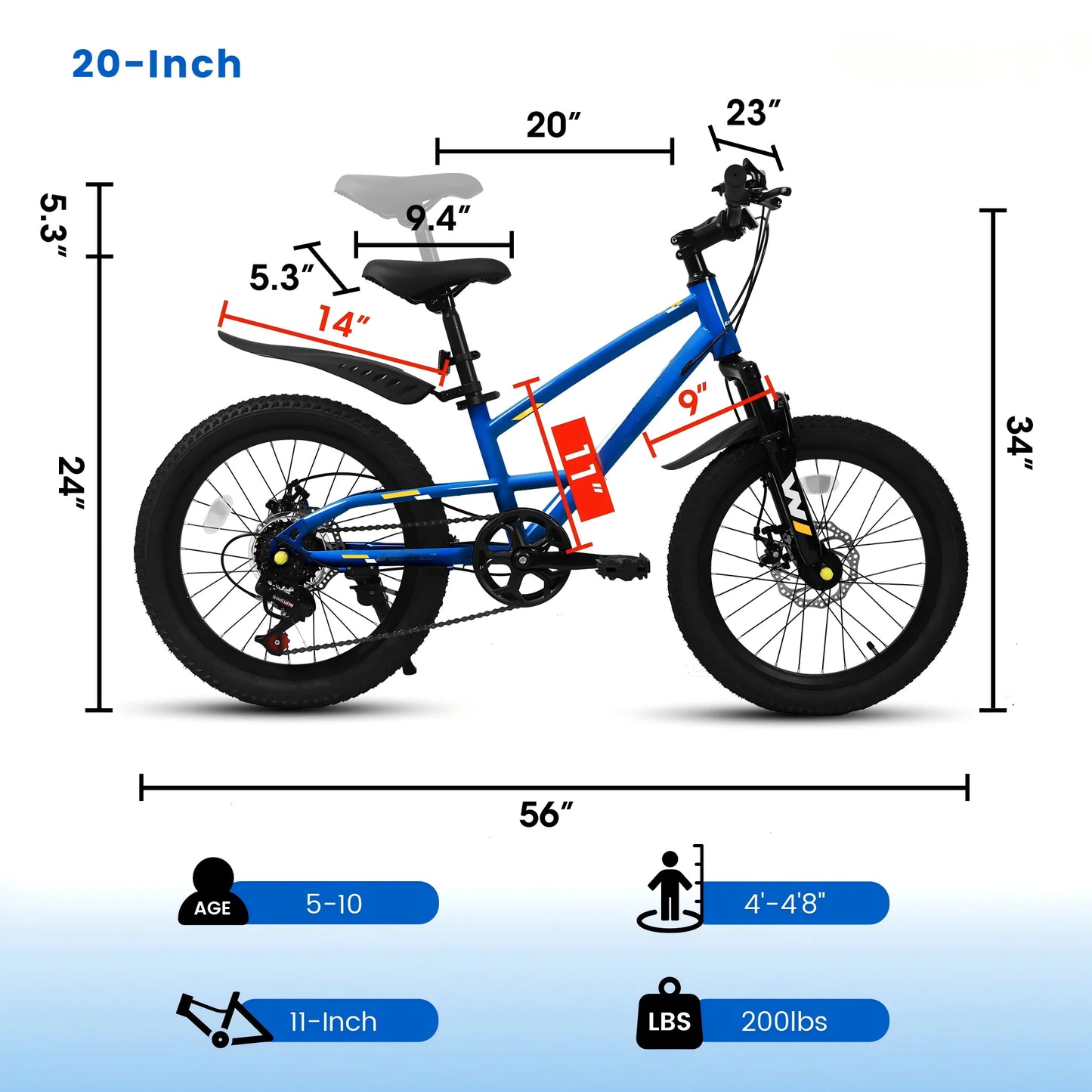 20-Inch Kids Mountain Bike . 7-Speed Bicycle for Boys & Girls Ages 6–12 with Front Suspension  Description: