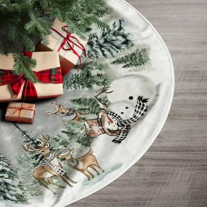 Christmas Tree Skirt Xmas Tree Mat Plush Trees Skirts Flowers Surround Bottom Carpet Base Round Cover Rug New Year Party Decor