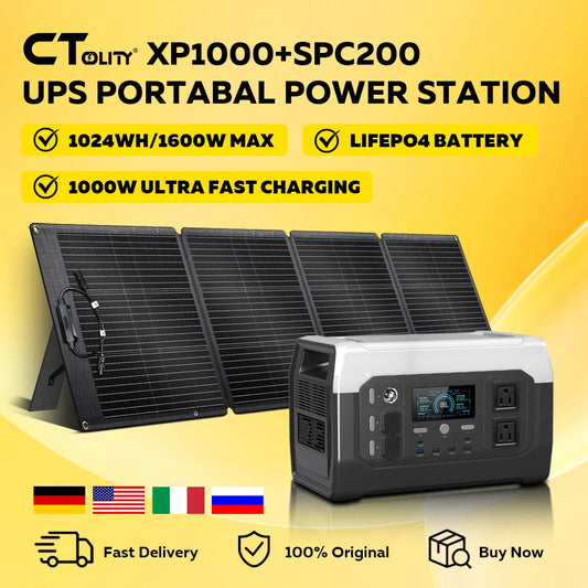 CTOLITY XP1000 1600W Portable Power Station Lifepo4&200W Solar Panel ETFE Opitional Foldable Solar Generator House Camper Travl