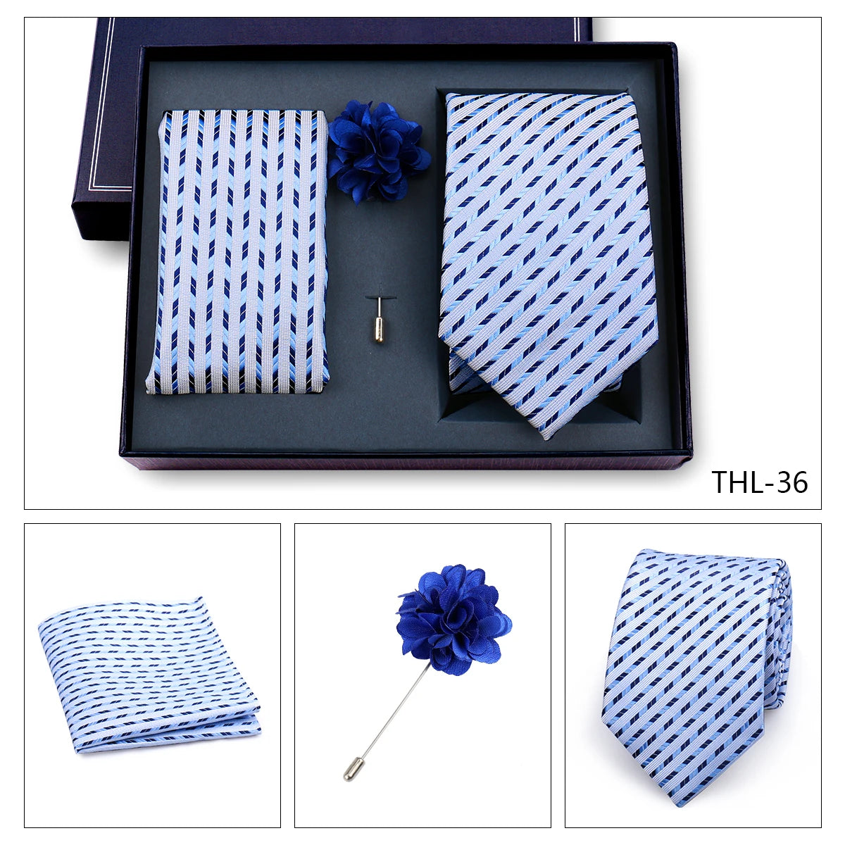 Luxury Men’s Paisley Necktie Gift Set. Silk Tie, Pocket Square, Cufflinks & Gift Box for Weddings & Business