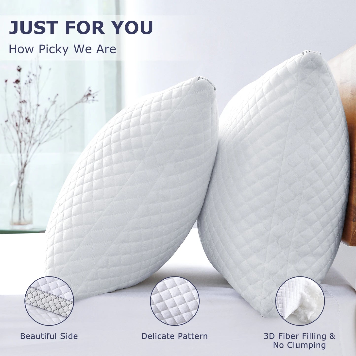 BedStory Standard Pillow Set of 2 – Soft Knitted Cover, Down Alternative Fill, Supportive & Breathable for All Sleep Positions