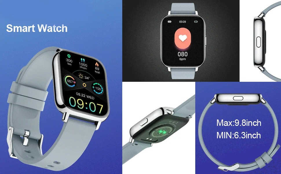 1.69” Bluetooth Smart Watch with Fitness & Health Tracking