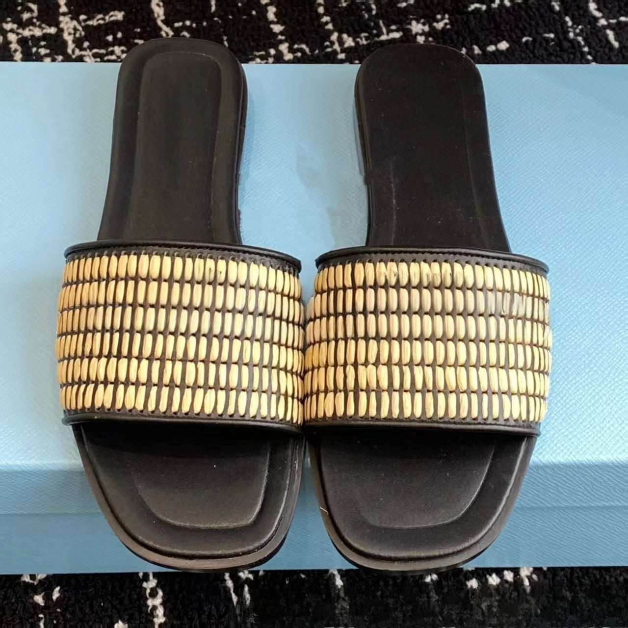 Luxury Women’s Woven Buckle Slide Sandals. Premium Square Toe Summer Flats
