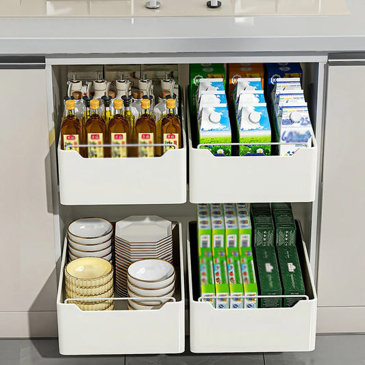Kitchen Pull Out Cabinet Organizer Adhesive Carbon Steel Cabinet Roll-Out Drawers Slide Out Under Sink Organizer Shelves