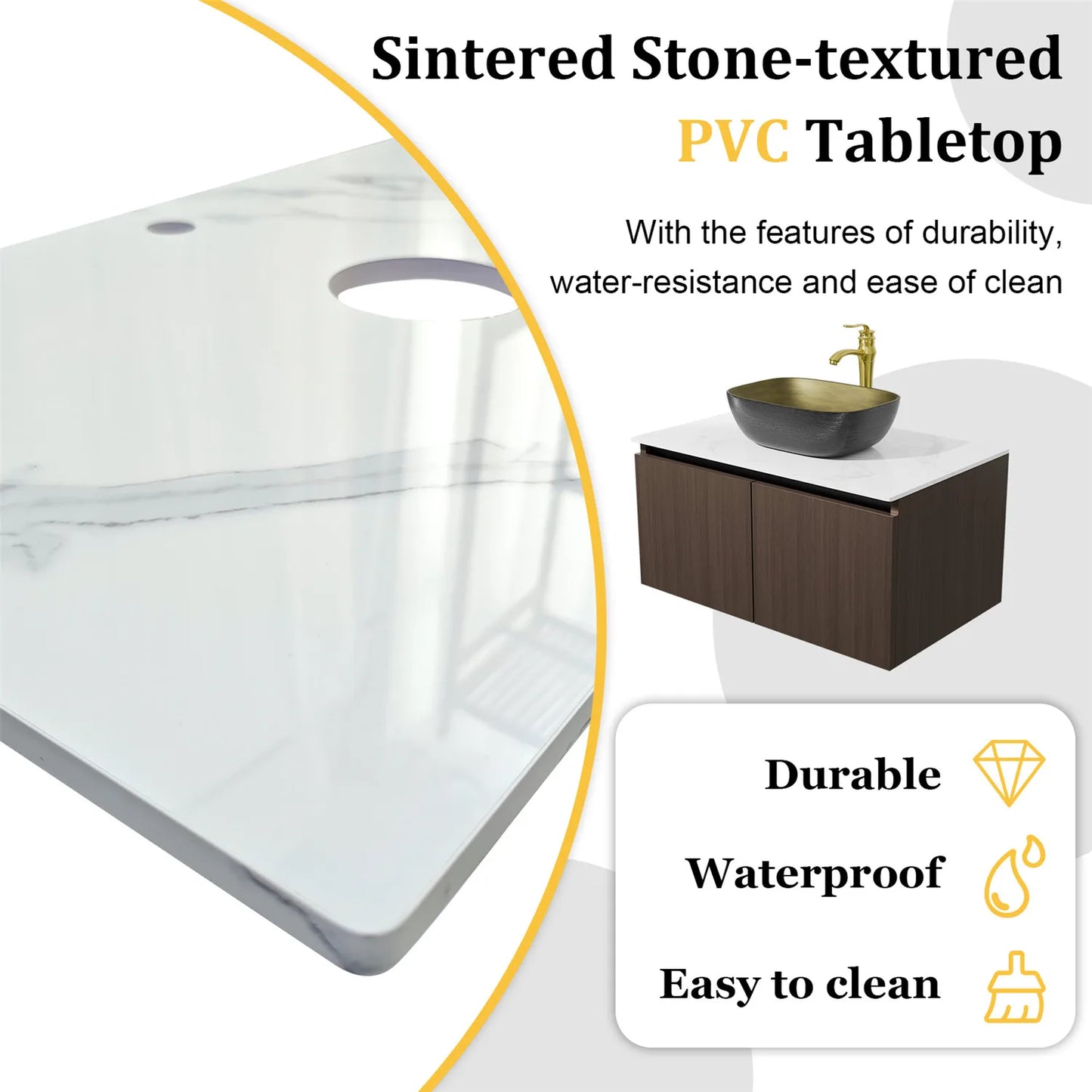 Floating Vanity Bathroom with Sink Combo, Wall Mounted Modern Vanity, Bathroom Cabinet Vanity with Sink Ceramic Basin Faucet