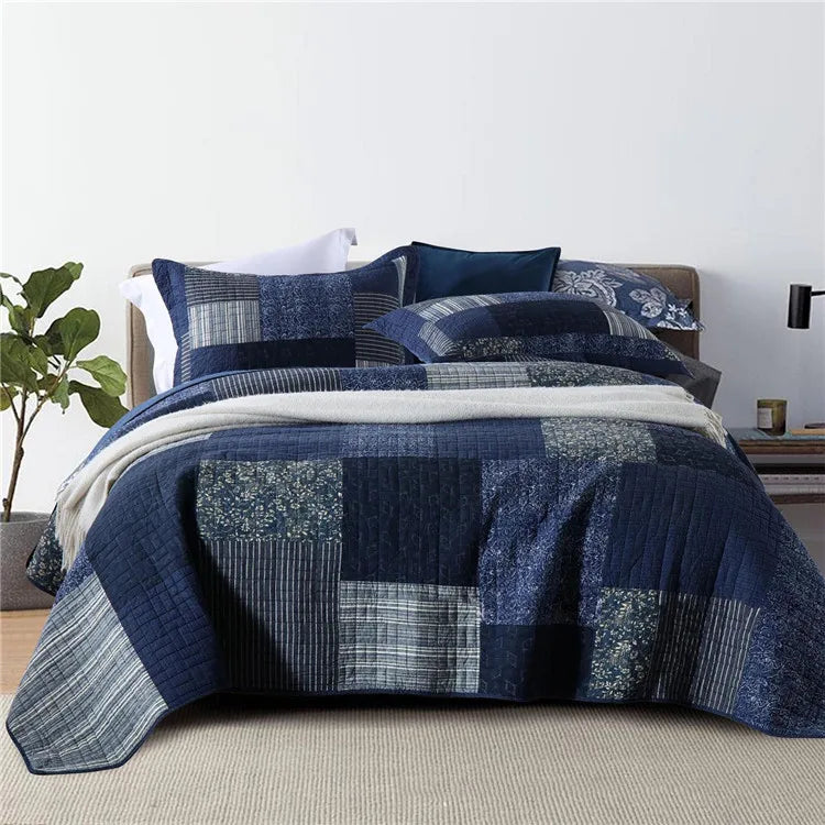 Vintage Cotton Patchwork Quilted Bedspread Set
