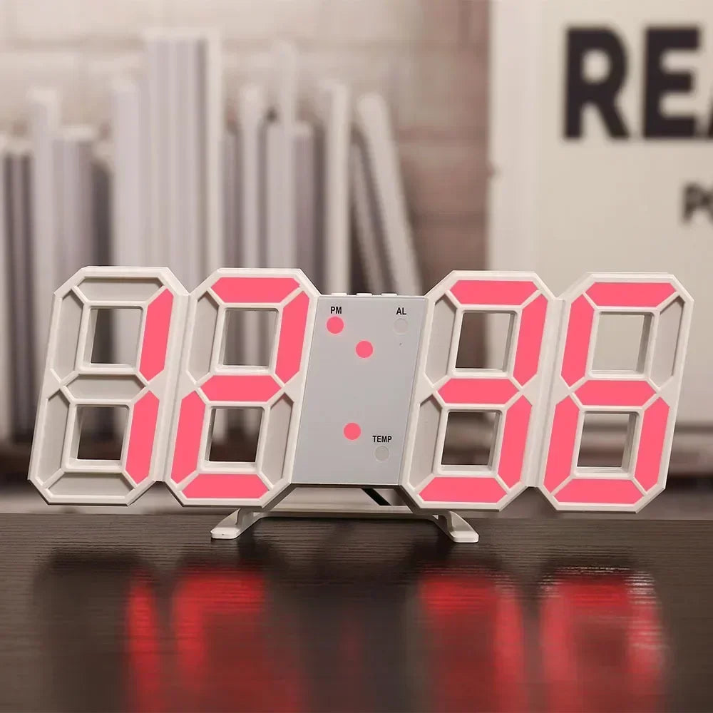 Modern 3D LED Digital Wall Clock . Large Display Smart Home Desk & Wall Clock