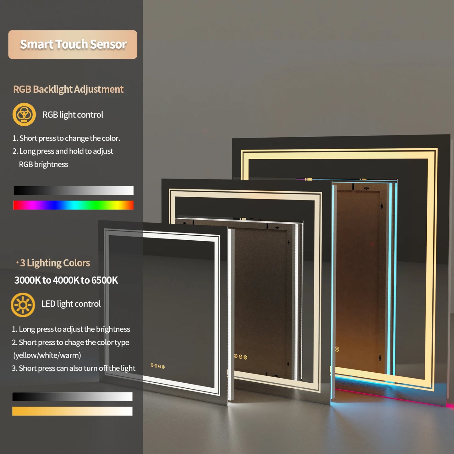 Illuminated LED Bathroom Mirror 800x800mm RGB Backlit