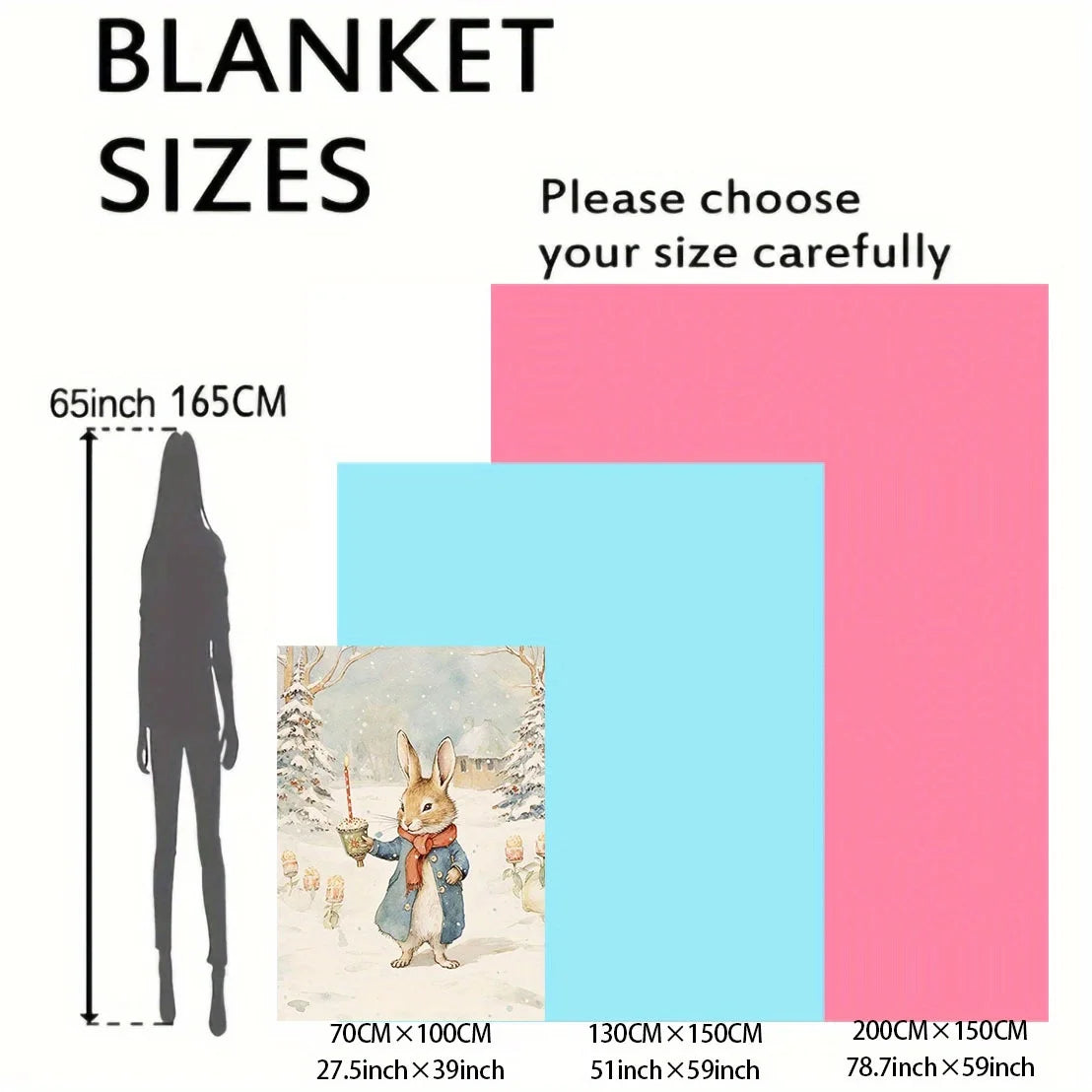 1pc Cozy Christmas Bunny Flannel Throw Blanket - Soft, Warm, and Comfortable with Cute Cartoon Bunny Illustration