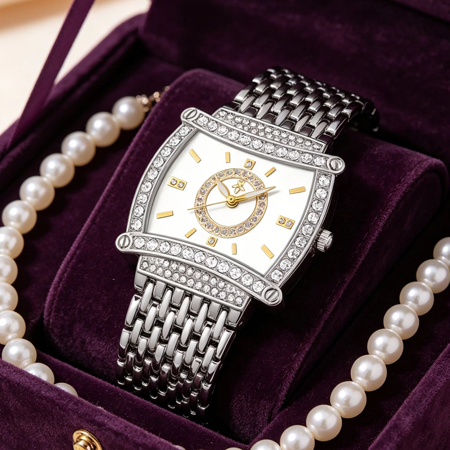 YalaLusi Luxury Crystal Square Watch . Elegant Waterproof Fashion Timepiece