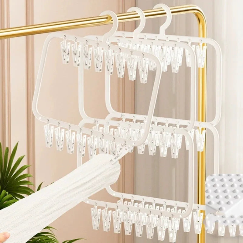 Multi-Clip Sock & Laundry Drying Hanger for Socks, Underwear, Baby Clothes & Delicates
