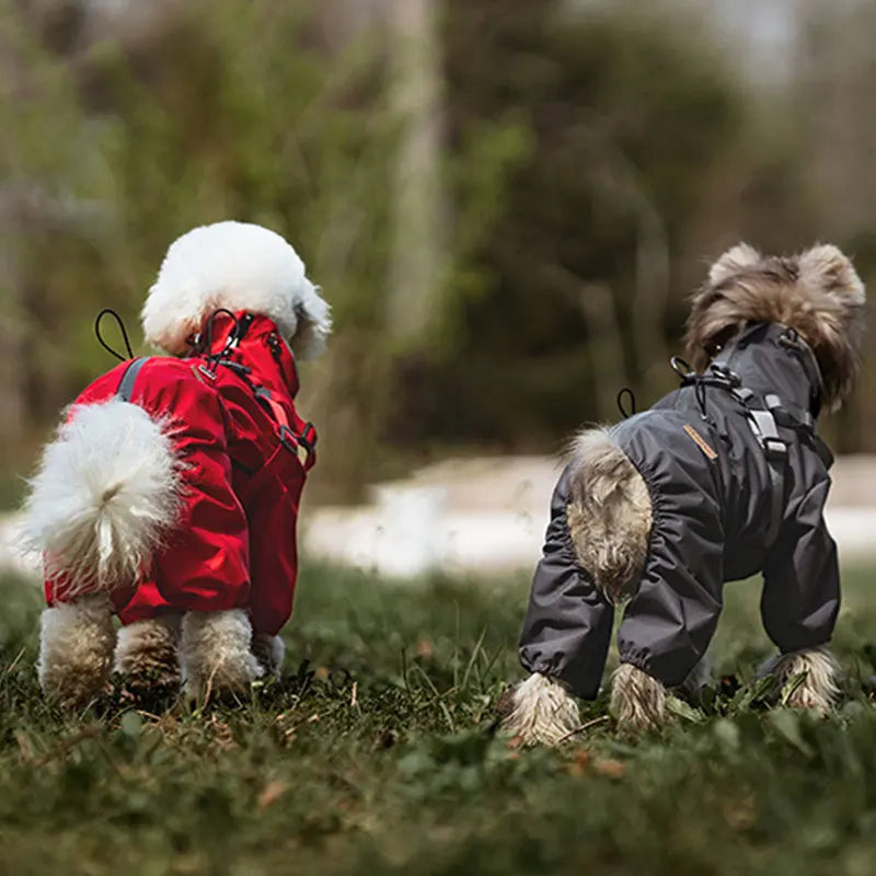 Waterproof Dog Raincoat with Harness . Reflective All-Weather Pet Jumpsuit